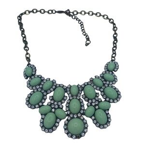 J crew statement necklace bib paste green w rhinestones large